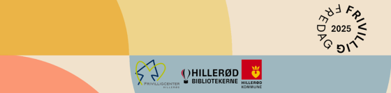 Grafik med logo for Frivillig Fredag, Frivilligcenter Hillerød, Hillerød Biblioteker og Hillerød Kommune